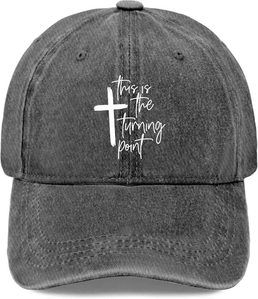 This Is The Turning Point Cross Graphic Washed Baseball Cap Distressed Casual Polyester Hat for Adults