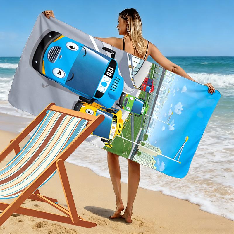 Kkoma-beoseu Tayo Print Beach Towel, Large Soft Quick Dry Towel for Beach Camping Swimming
