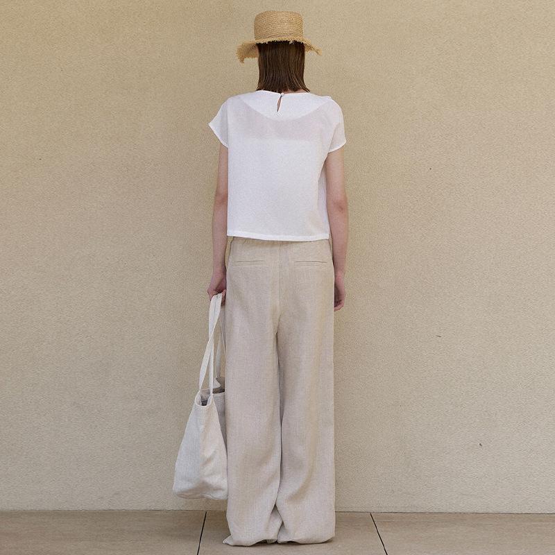 Women's Simple Solid Color Linen Pants with Double Side Pockets, Long Straight Leg, Casual Versatile Spring/Summer Wear