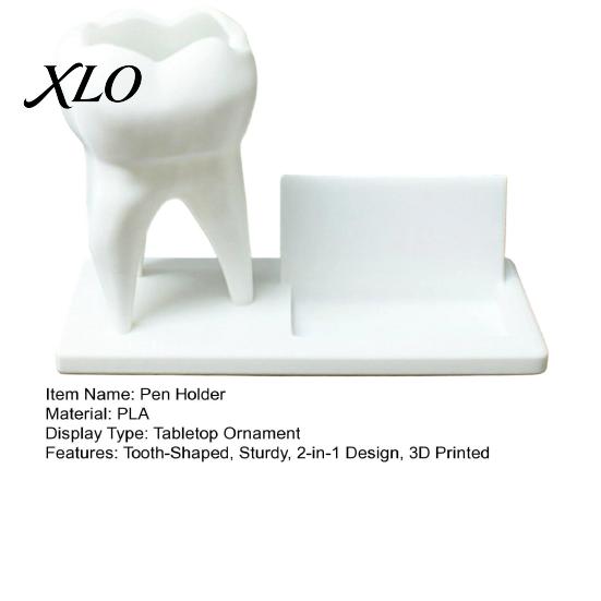 Study Desk Decor 3D Printed Tooth Pen Holder with Business Card Holder, 2 in 1 Stable Countertop Storage Teeth Shape Organizer, Dentist Office Desktop