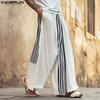INCERUN Men Elastic Waist Striped Print Stitching Casual Wide Legs Pants Trousers