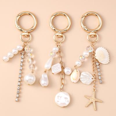 Elegante Portachiavi con Perla di Conchiglia per Donna Elegante Accessorio Portachiavi da Spiaggia con Fascino di Stella Marina Cavalluccio Marino per Donna