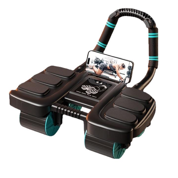 Intelligent 4-Wheel Abdominal Muscle Trainer with Automatic Rebound and Six Elbow Supports