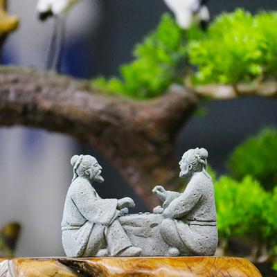 Čínské starší hrající šachy sochy miniaturní krajinářské dekorace miniaturní lidé bonsaje skalky akvária ozdoby