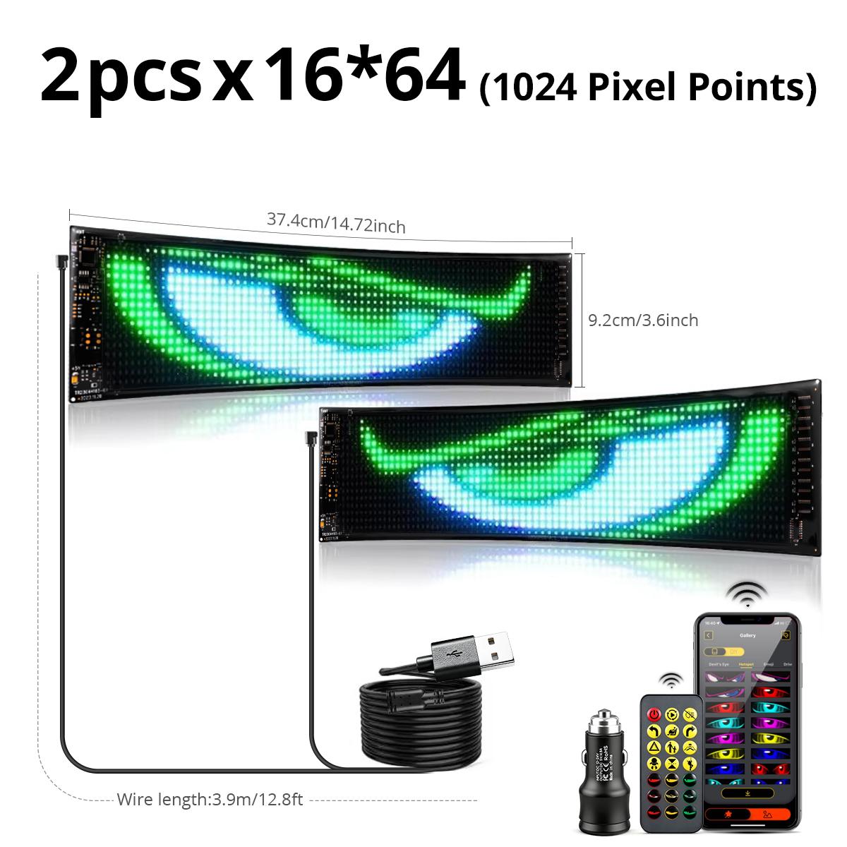 

2PCS Car Truck Programmable RGB LED Sign Matrix Pixel Panel Night Light DIY Scrolling Text Devil s Eye Animation Display Screen 37CM*9CM