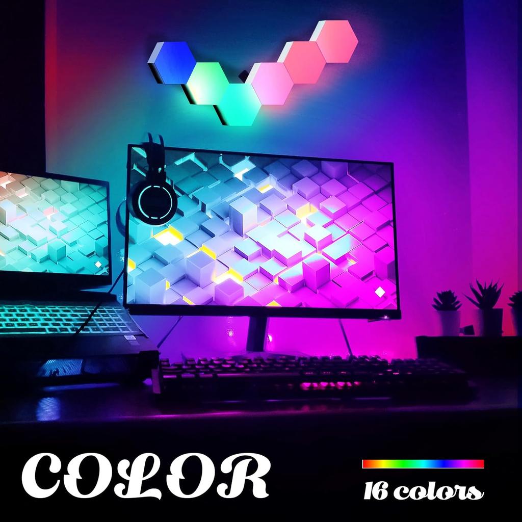 ODISTAR Remote Control Hexagon Wall Light,Smart Wall-Mounted Touch-Sensitive DIY Geometric Modular Assembled RGB Led Colorful Light with