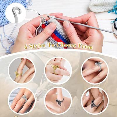 Animal Shape Yarn Guide Finger Holder Adjustable Knitting Thimble Multi-Function Crochet Tension Ring for Mother Grandma Gifts