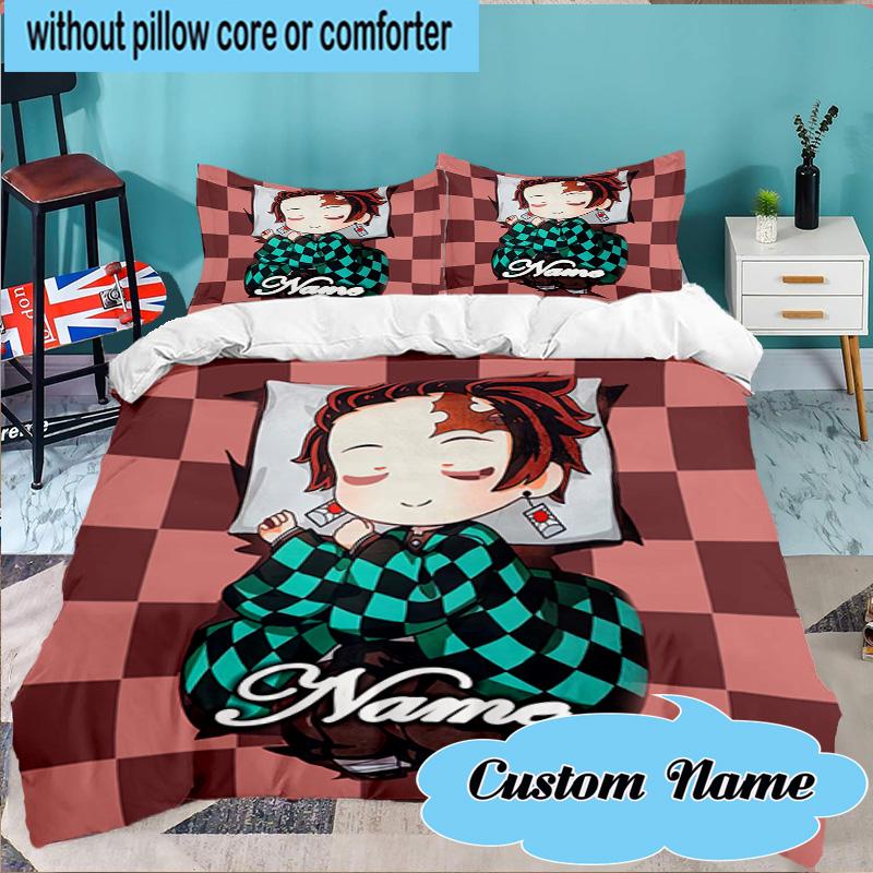 Custom Name 3PCS Anime Demon Bedding Set Including 1pc Duvet Cover And 2pcs Pillowcases for Bedroom, Dormitory Gift Home Decor