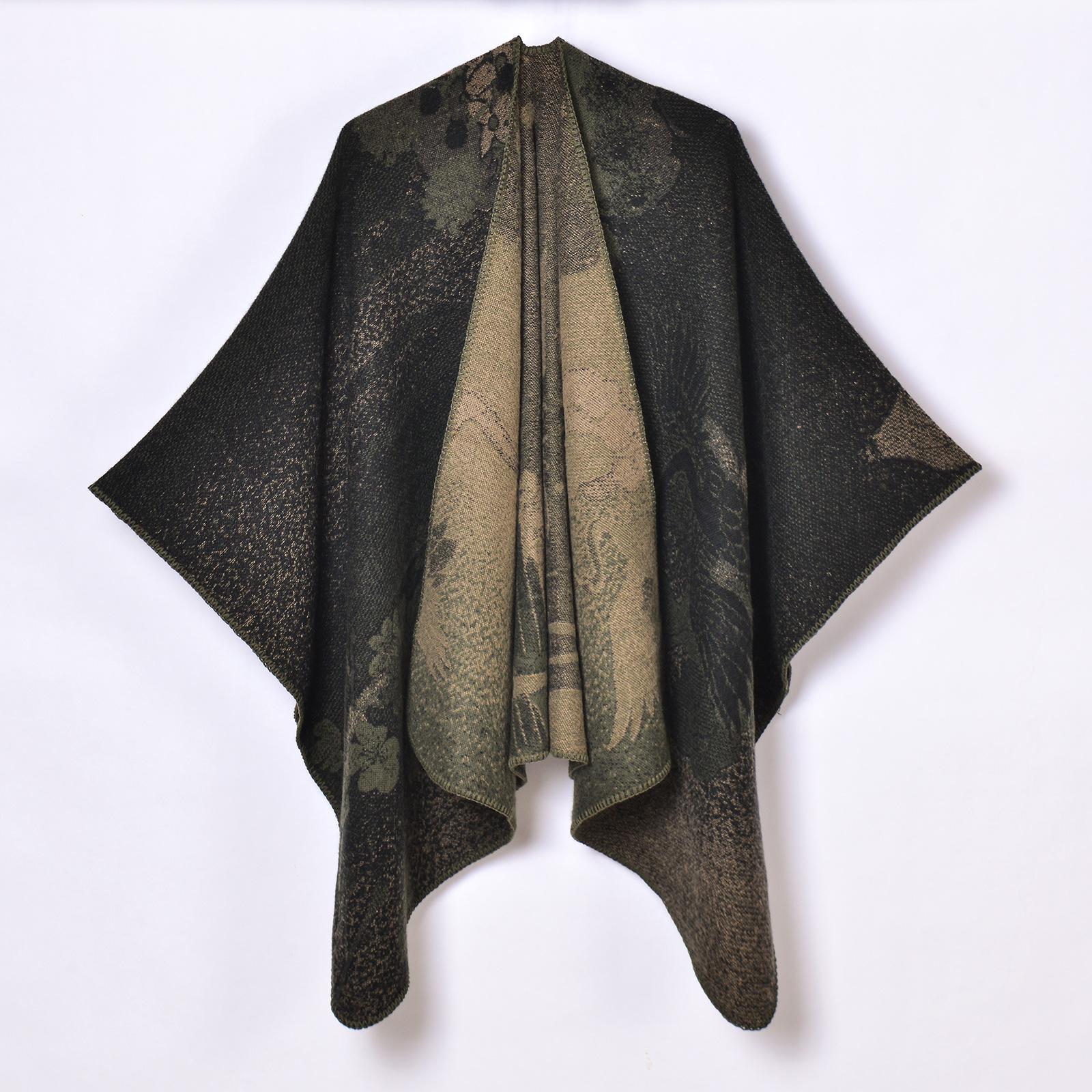 

Женская ретро двухсторонняя шаль-накидка - Китайский стиль, Модная дорожная верхняя одежда на осень/зиму, Теплая и стильная. 130*150CM