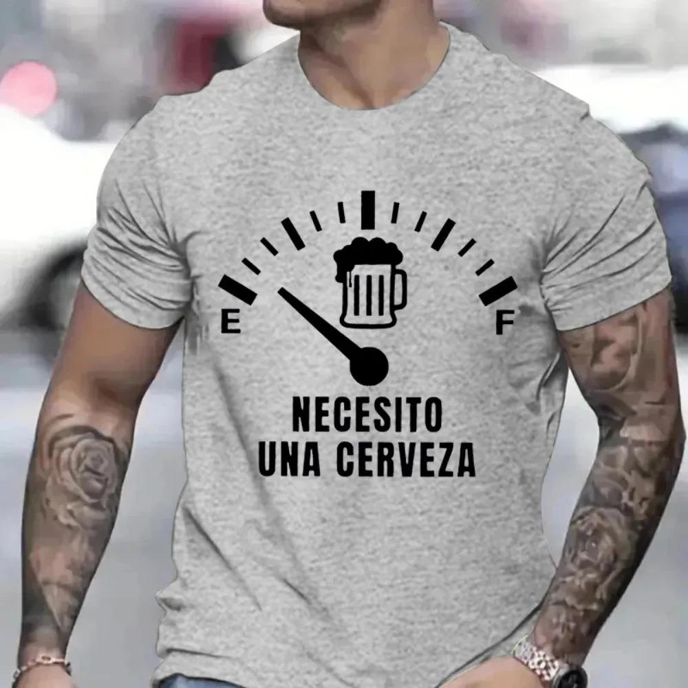 Men's Street T-shirt Necesito Una Cerveza Print Clothes Male Tops Tees Summer T Shirt Oversize Tee Shirt for Men Tshirt Clothing