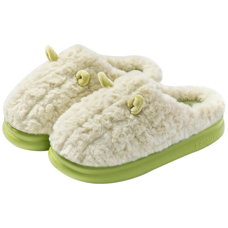 Women's and Men's 2024 Autumn Winter Thick Sole Fleece Slippers for Home