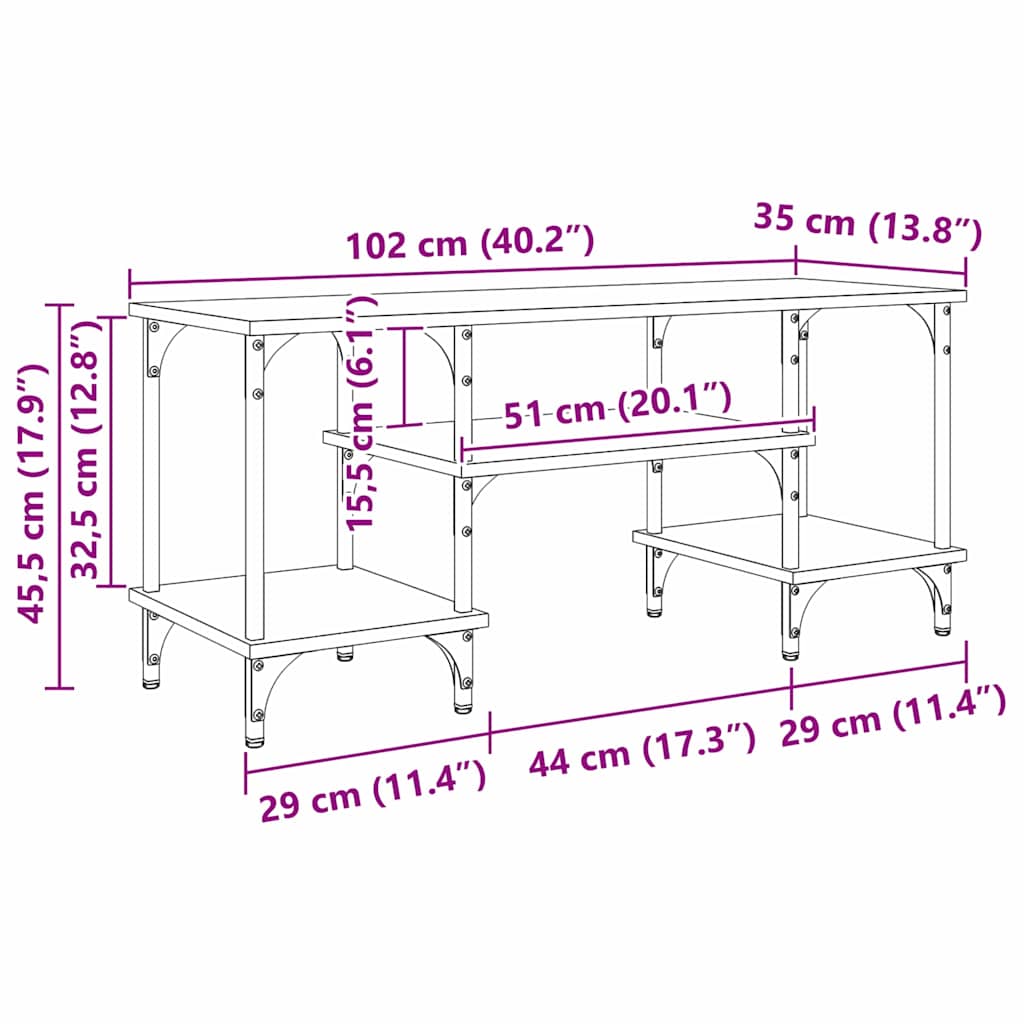 TV Stand Black Oak Effect 102 X 35 X 45.5 Cm