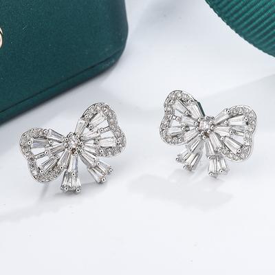 Shiny Crystal Butterfly Stud Earrings Needle Sparkling Bow Knot Ear Jewelry Zircon Women Party Luxury Jewelry