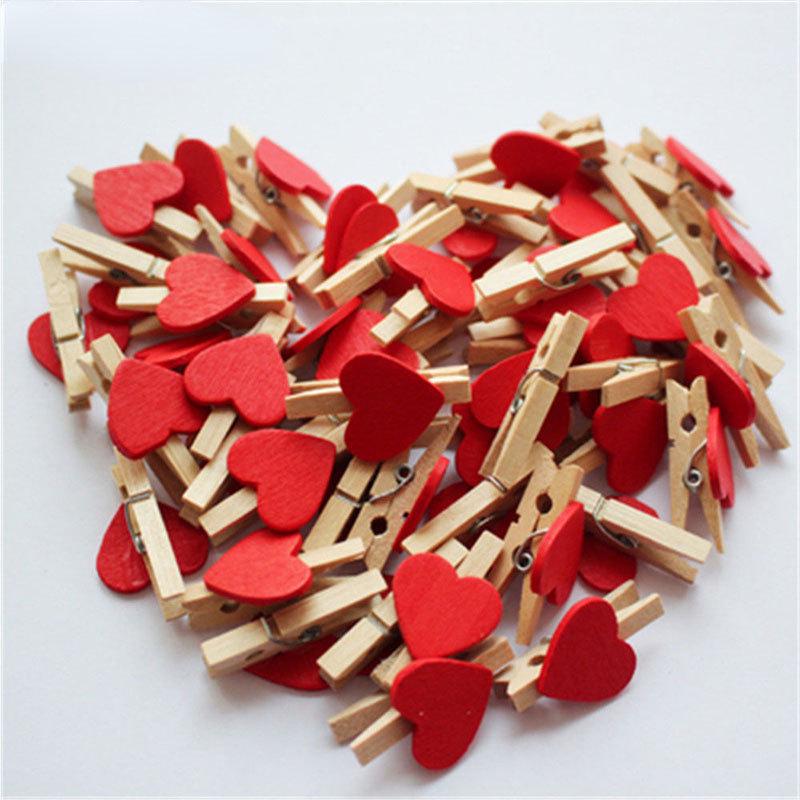 Creative Wooden Red Heart Photo Clips - Decorative Wall Hanging Ornaments