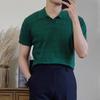 Light Mature Style Solid Color Knitted Polo Shirt for Men, High-End Slim Fit Short Sleeve, Elegant Design V-Neck T-Shirt, Skin-Friendly and