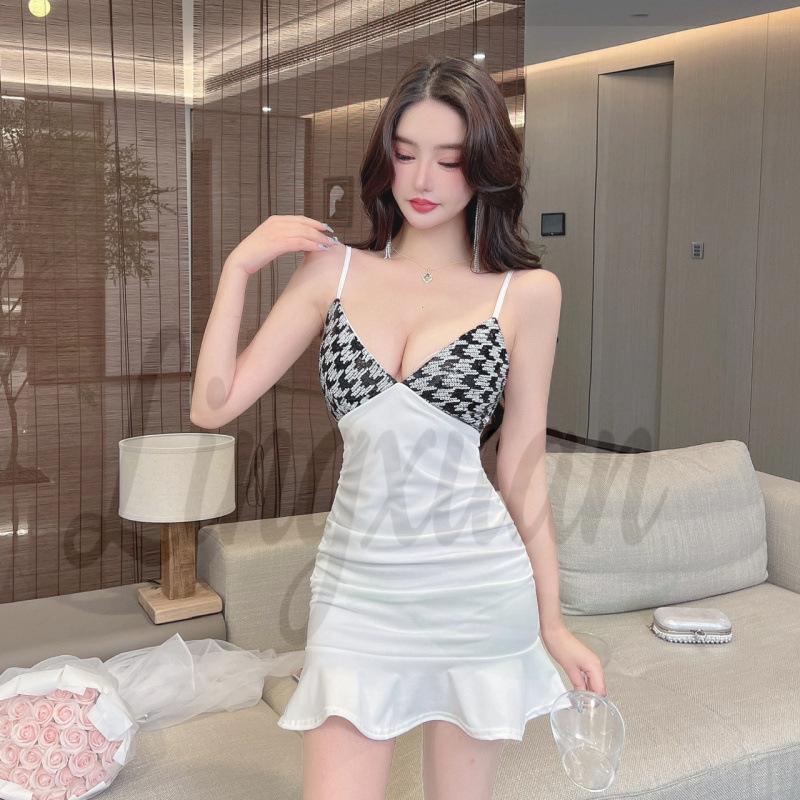 Genuine Low-Cut V-Neck Sequin Bodycon Mermaid Dress Large белый