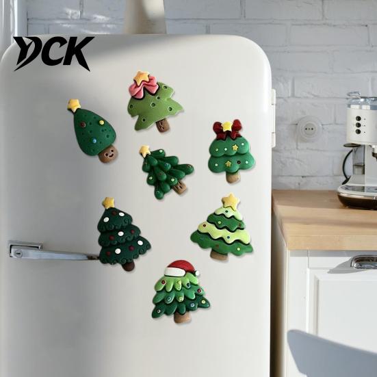 Holiday Fridge Decorations 7Pcs/Set Mini Christmas Tree Refrigerator Magnet, Xmas Shape Magnets Decorative Magnet for Whiteboard Locker Door