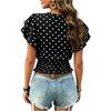 Women's Short Sleeve Polka Dot Print T-Shirt Round Neck Smocked Waist Casual Top Lightweight Summer Blouse