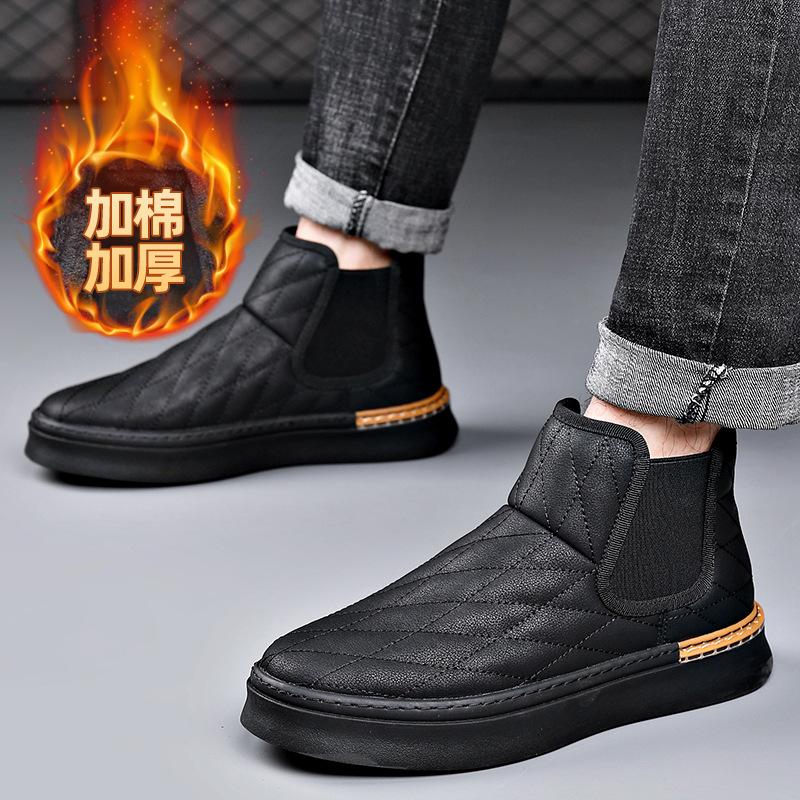 2024 Winter Shoes for Men Ankle Boots Genuine Leather High Tops Leather Casual Shoes Man Outdoor Warm Plush Snow Boots