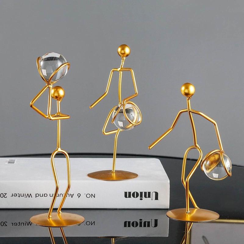 Athlete Crystal Ball Figurine Geometry Man Statue Metal Art Ornament Crafts for Home Children Room Office Tabletop