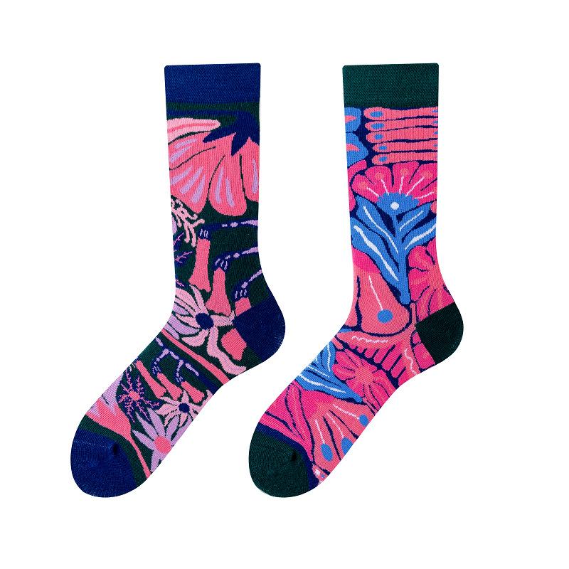 New Creative Couple AB Asymmetric Trendy Socks Fashionable Personalized Trendy Cartoon Jacquard Long Tube Cotton Socks