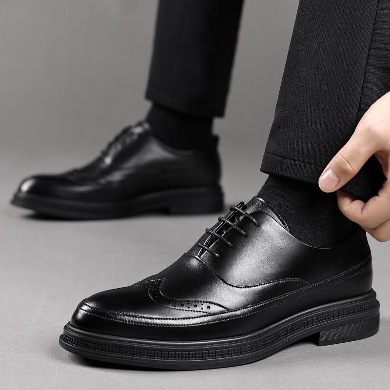 Leather Shoes Men's Brock Business Dress Casual Leather Shoes Spring and Autumn Retro Leather Shoes Best Man Dress Shoes