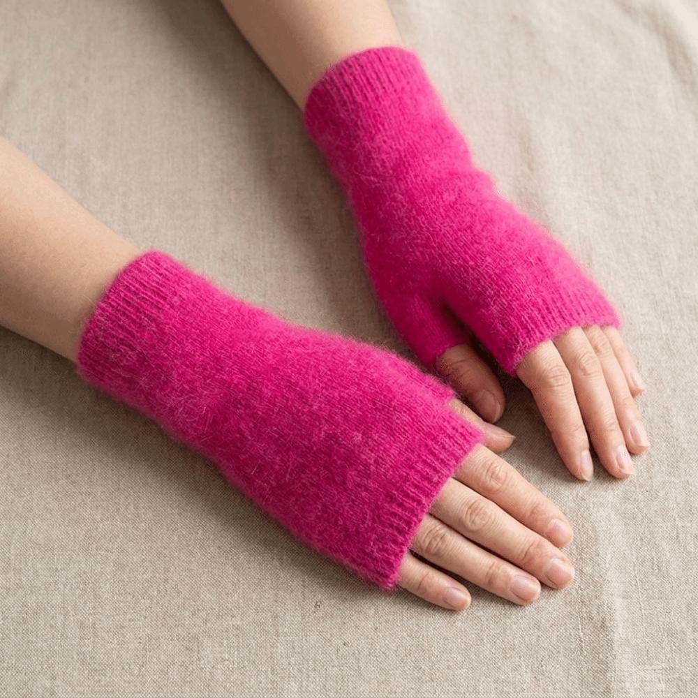 Wool Knitted Gloves Velvet Plush Mittens Lovely Half Finger Gloves Students