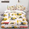 Digger Duvet Cover Set Cartoon Heavy Machinery Truck Crane Mixer Excavator Tractor Pattern For Kid Teen Polyester Bedding Set
