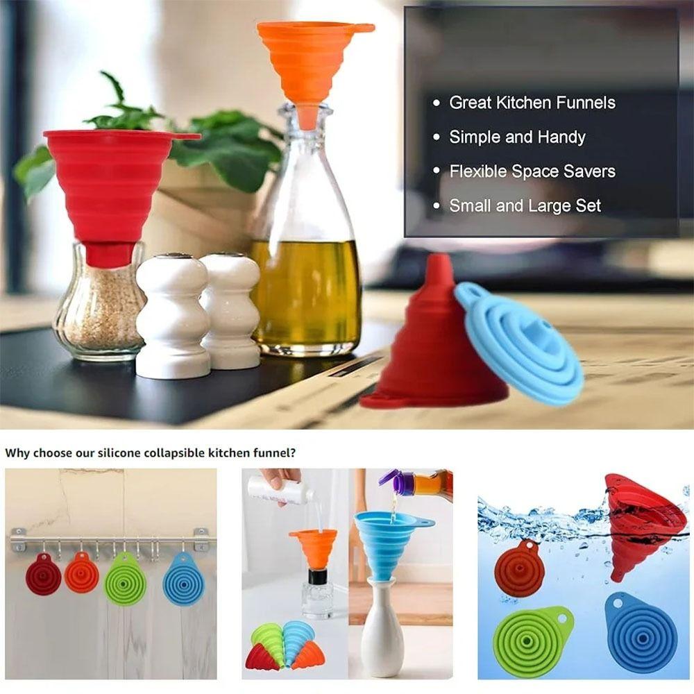 4Pcs Drain Foldable Funnel Mini Collapsible Funnel Multifunctional Silicone Funnel  Beer Dispensing