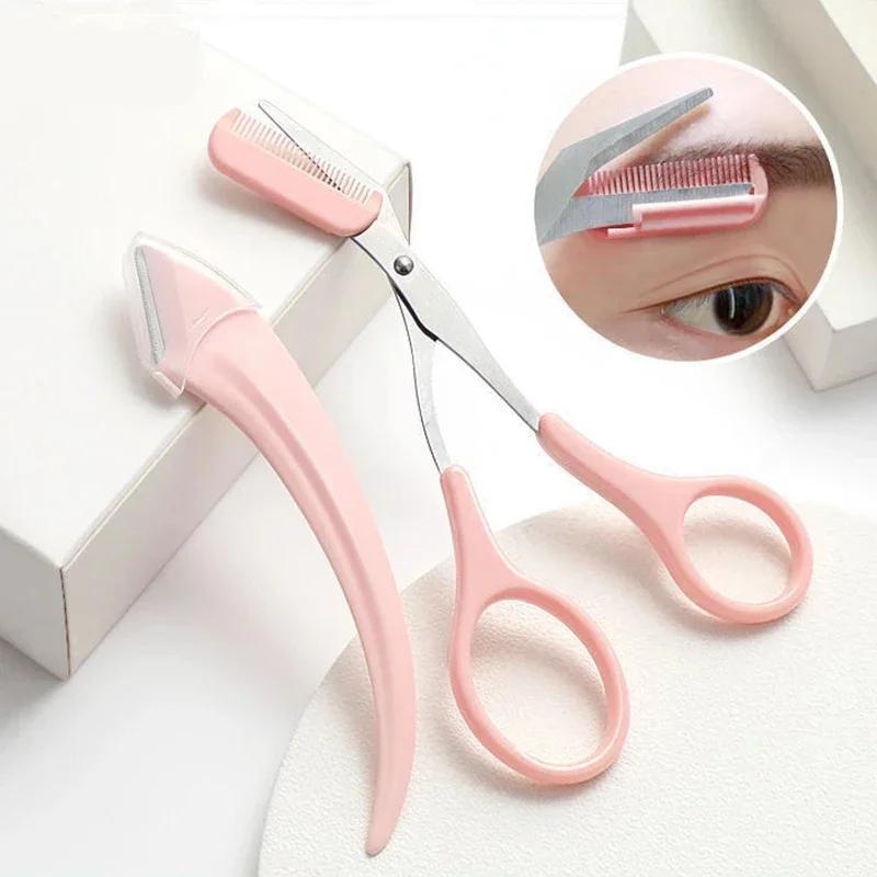 3Pcs Eyebrow Trimming Knife Eyebrow Face Razor For Women Eyebrow Scissors With Comb Brow Trimmer Scraper