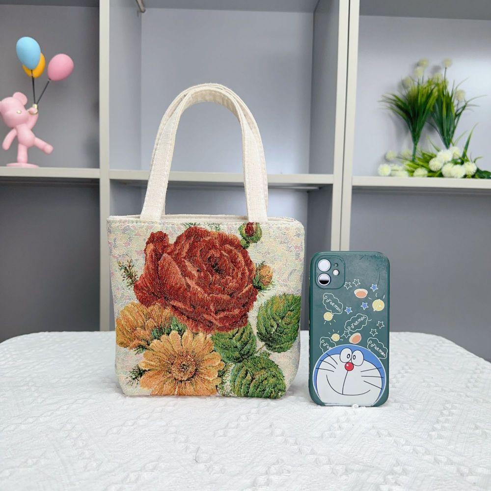 Popular Canvas Bag, Mobile Phone Change Bag, Cartoon Bag, Double-sided Jacquard Hand Bag, Cute Small Bag with Embroidery Pattern.
