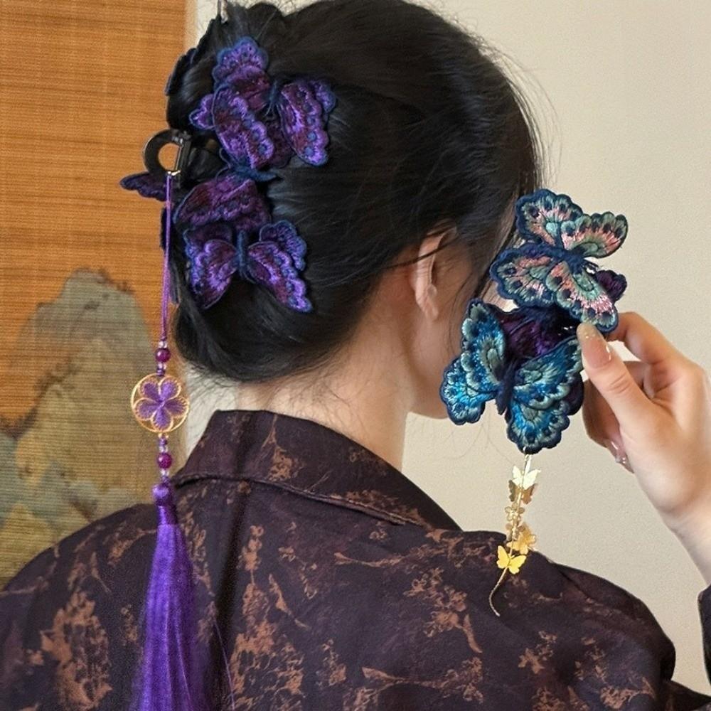 Plastic Butterfly Hair Claw Flower Tassel Large Shark Clip Fashion Hair Grab Clip Formal Occasions