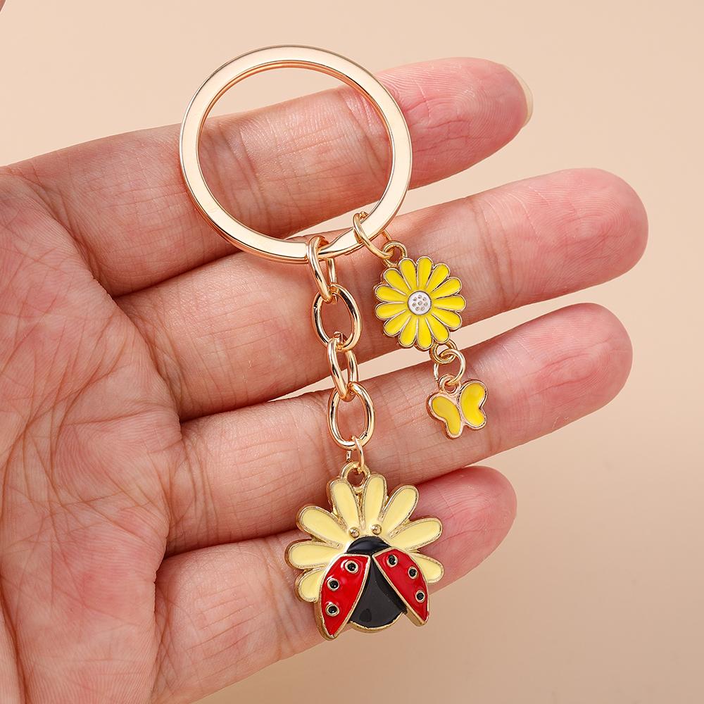 Portachiavi Insetto Coccinella Smaltato Carino Portachiavi Fiore Ciondoli per Donna Ragazze Decorazione Borsa Portachiavi Fatto a Mano Fai da Te Gioielli Regali