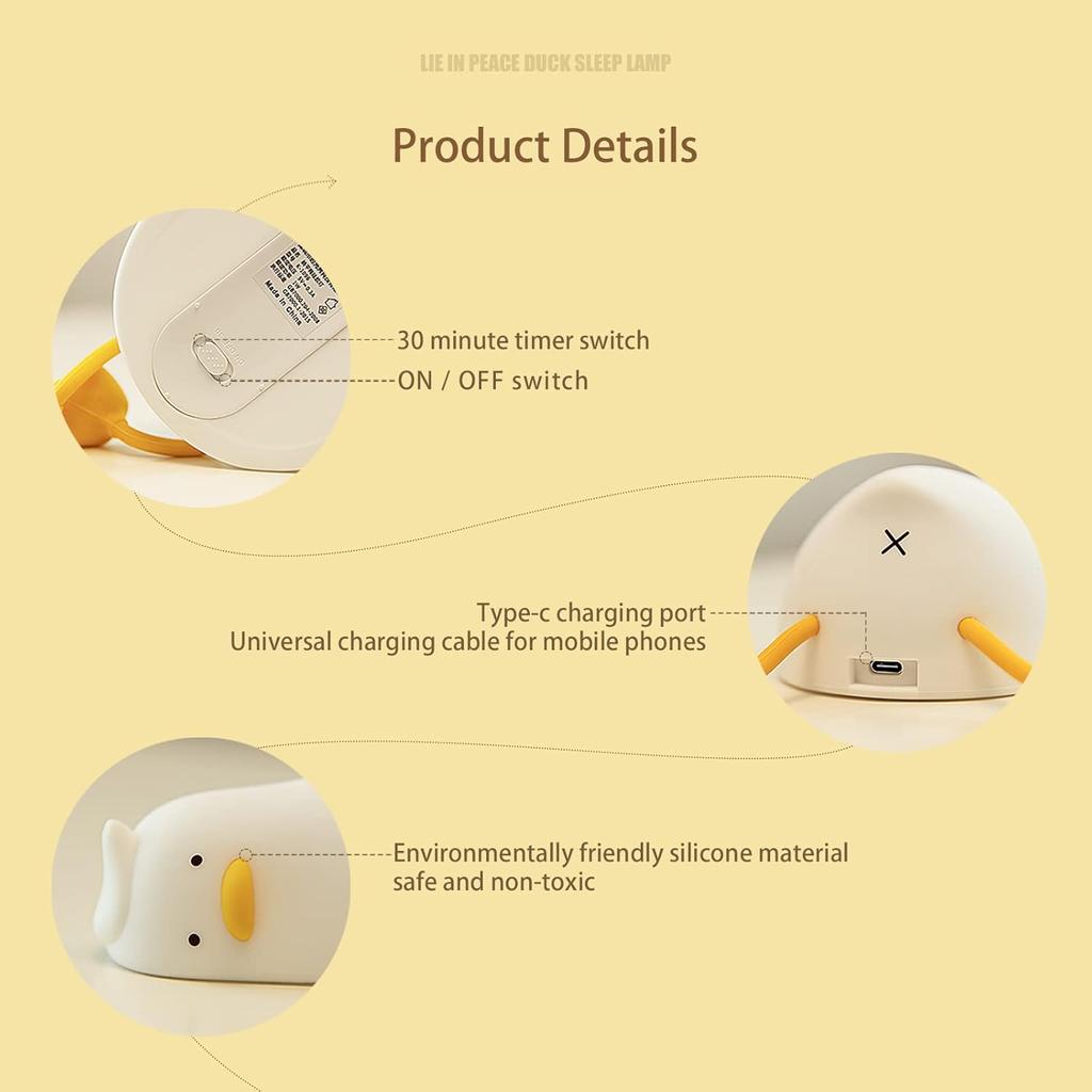 LED Lying Flat Duck Night Light, 3 Level Dimmable Nursery Nightlight,Cute Lamps Silicone Squishy Light Up Duck,Home Room Decor