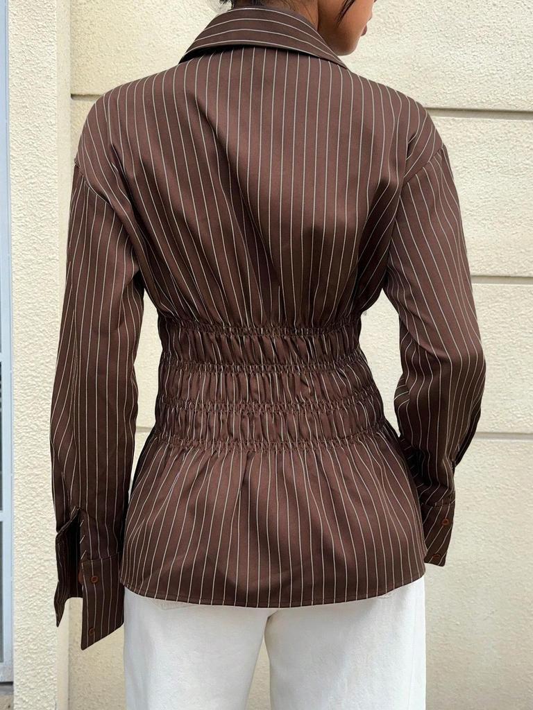 Euro-American Spicy Girl Striped Slim Fit Lapel Retro Long-Sleeve Shirt