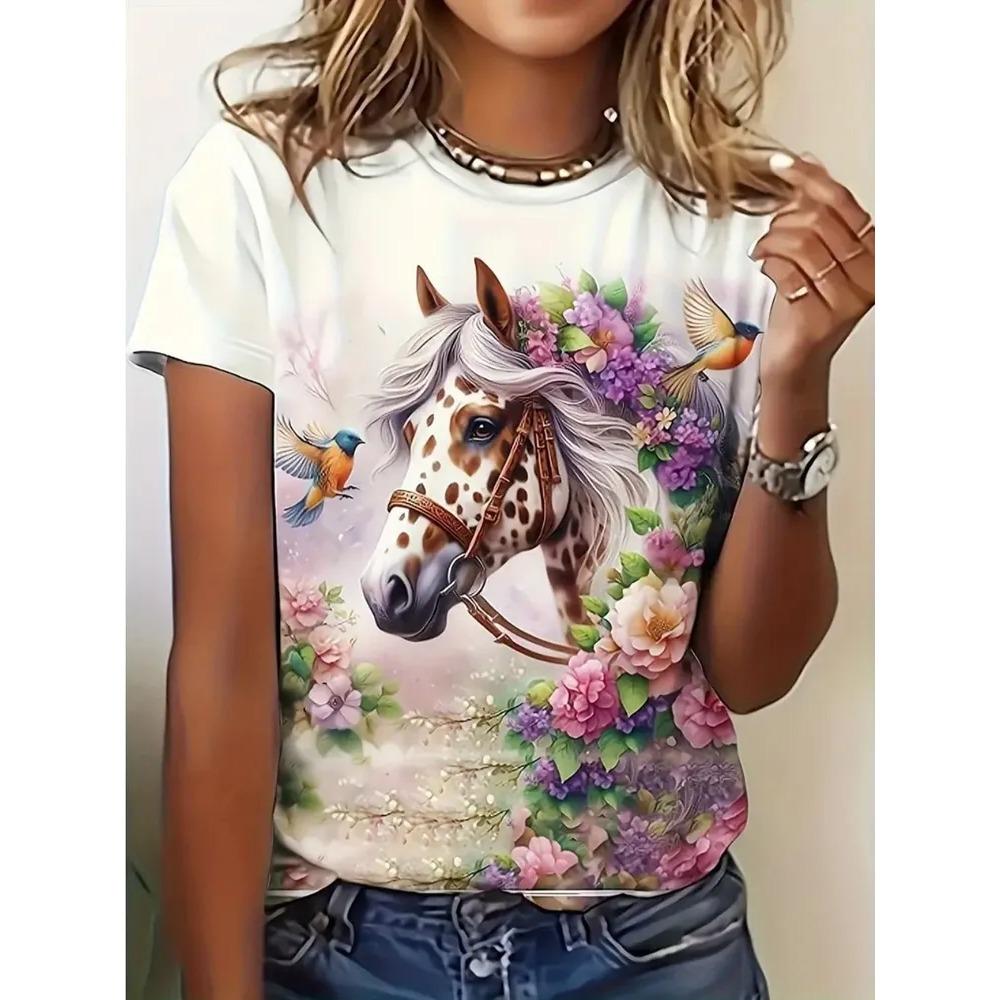 Sommer Damen T-Shirt Kreativ Lustig 3D Gedrucktes Kurzarm T-Shirt Modisch Bequem Weich Atmungsaktiv Groß Locker T-Shirt