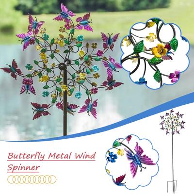  Carillon à vent de jardin papillon coloré Piquets en métal Moulin à vent à fleurs Art en fer Artisanat Décor de jardin Pelouse Cour Amovible
