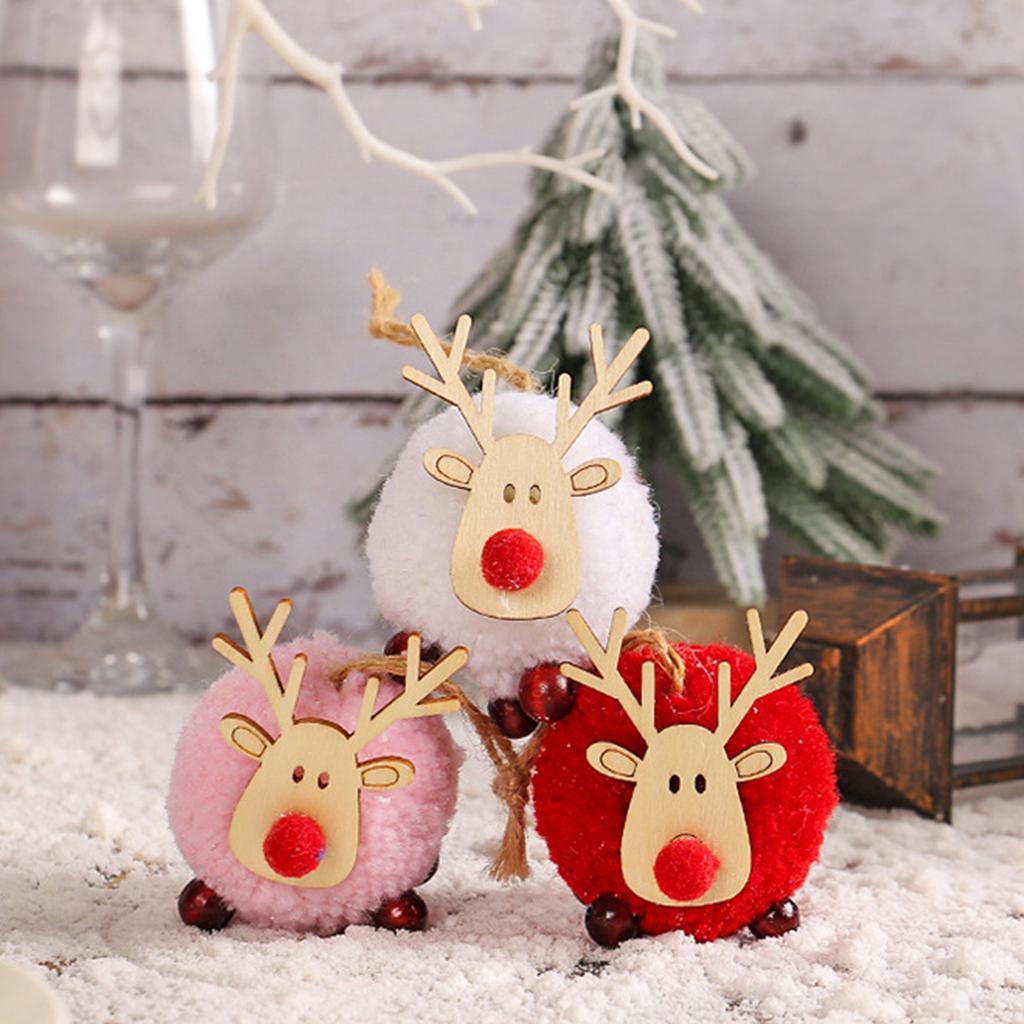 Christmas Tree Pendants Soft Creative Party Decor Soft and Comfortable Xmas Ornaments Lamb Pompom Elk Pendant Wooden