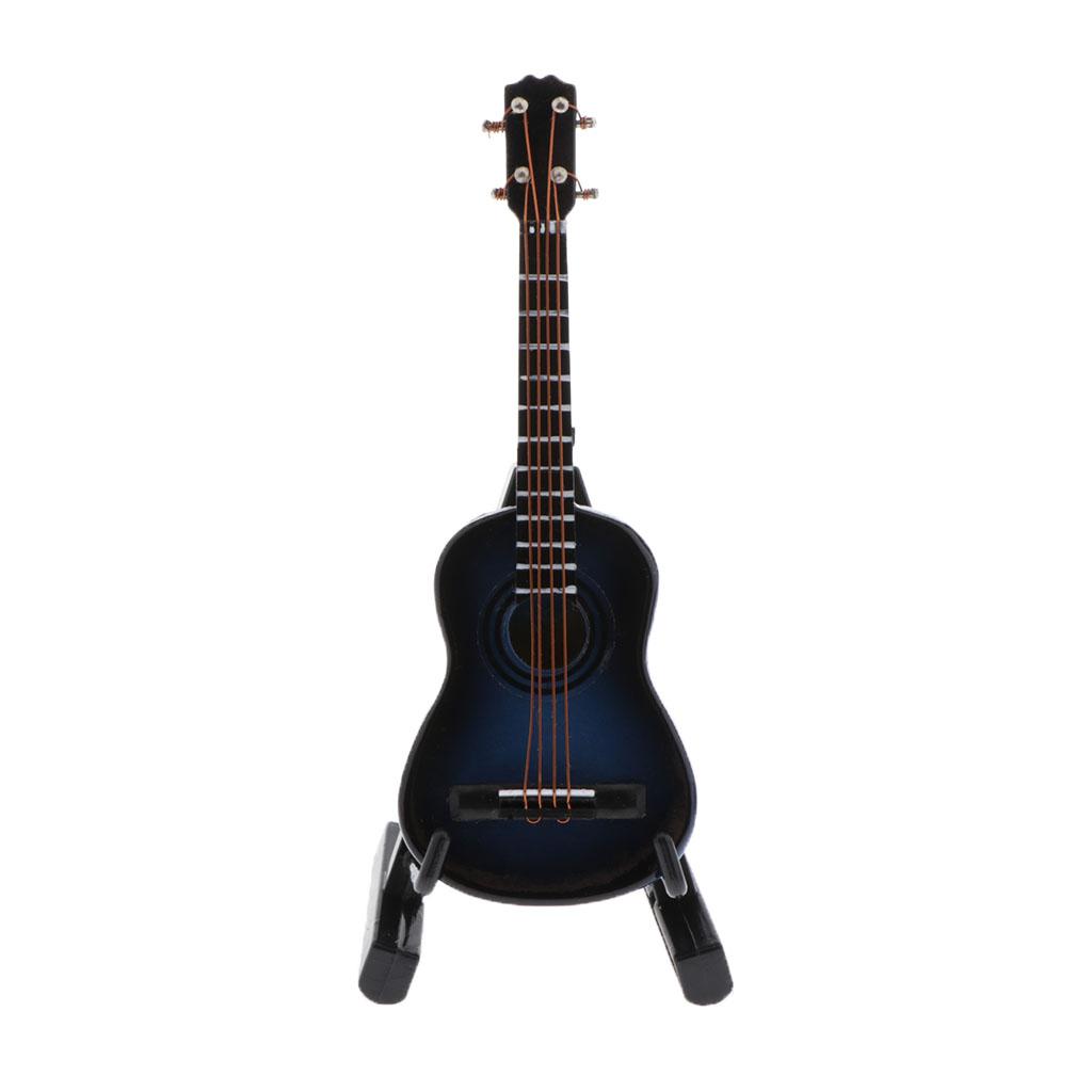 1/12 Wooden Electric Guitar Model with Stand for Action Figures Decor
