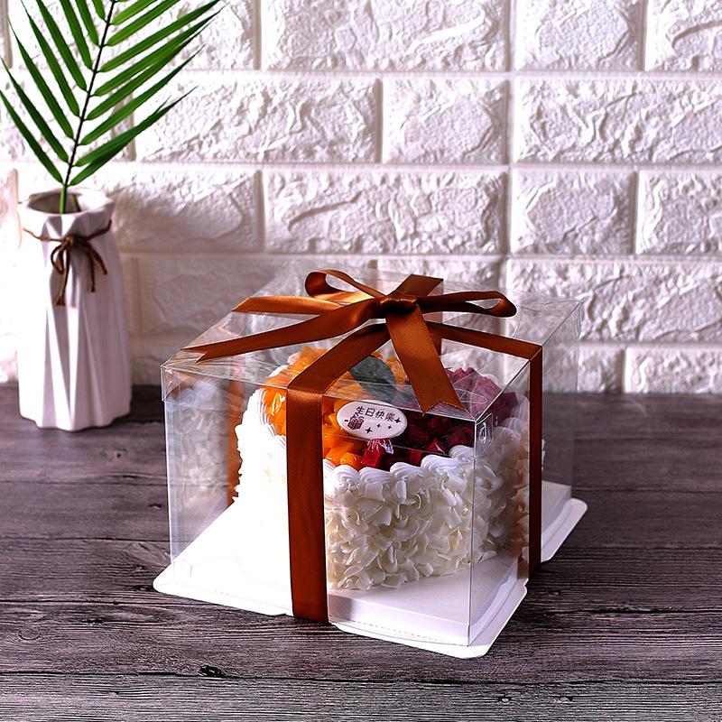 Exquisite Transparent Square Cake Box with Heightened Lid for Birthdays & Gifts - Fluid Bear Design
