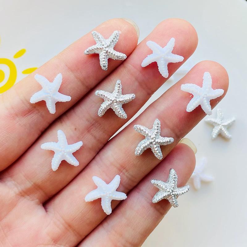 50/100 Pcs Cute Mini 12*13Mm Starfish Resin Figurine Crafts Flatback Cabochon Ornament Jewelry Making Hairwear Accessories A40