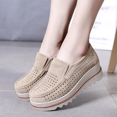 Nya Platå Damskor Mockasiner för Bekväma Loafers Läder Mocka Utskurna Ballerinaskor Sneakers Zapatillas Mujer