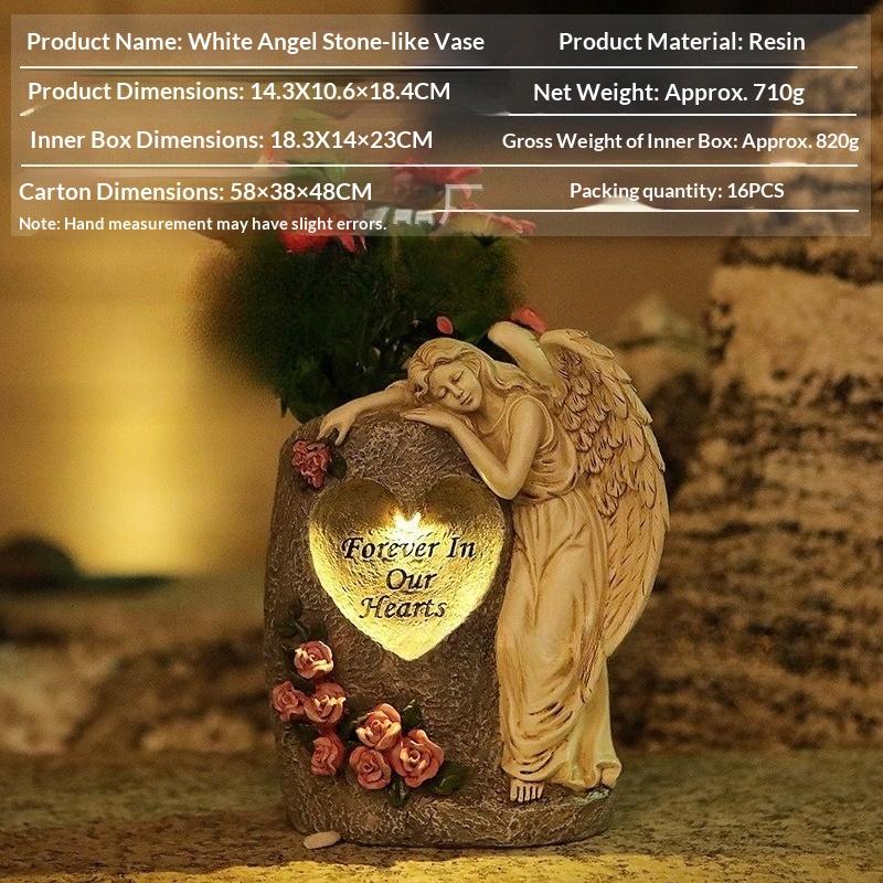 

Commemorative gift imitation stone resin cemetery vase angel ornament decoration outdoor garden solar light ornament