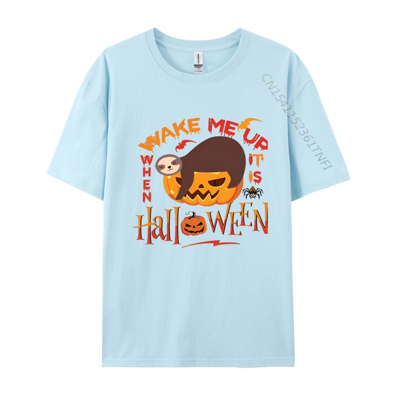 Funny Wake Me Up When Its Halloween Sloth Tshirts Vintage T Shirt Male Funny Tee Tops 100 Cotton Fabric Tshrits Black