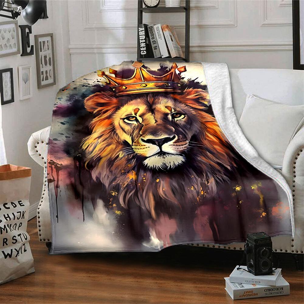 1pc Lion King Print Blanket   Lightweight Flannel Throw Blanket For Sofa, Bed, Living Room, Office, Outdoor Travel, Camping