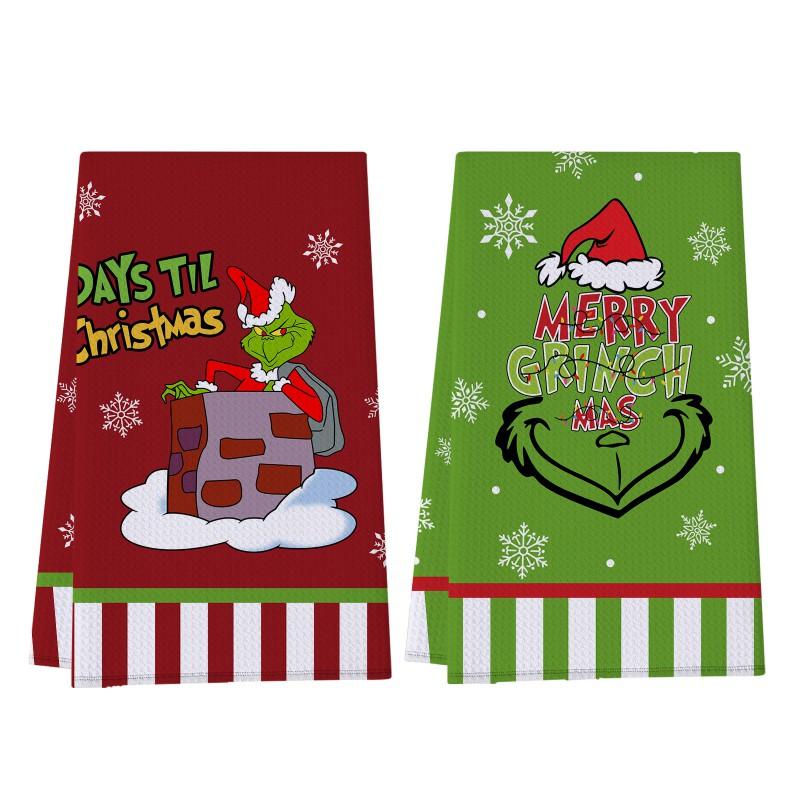 Christmas Grinch Waffle Kitchen Towel 380gsm Blend Printed Hand Bathroom