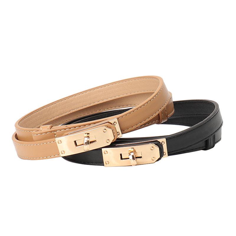 High-End Adjustable Women's Leather Skinny Belt for Dresses and Sweaters
