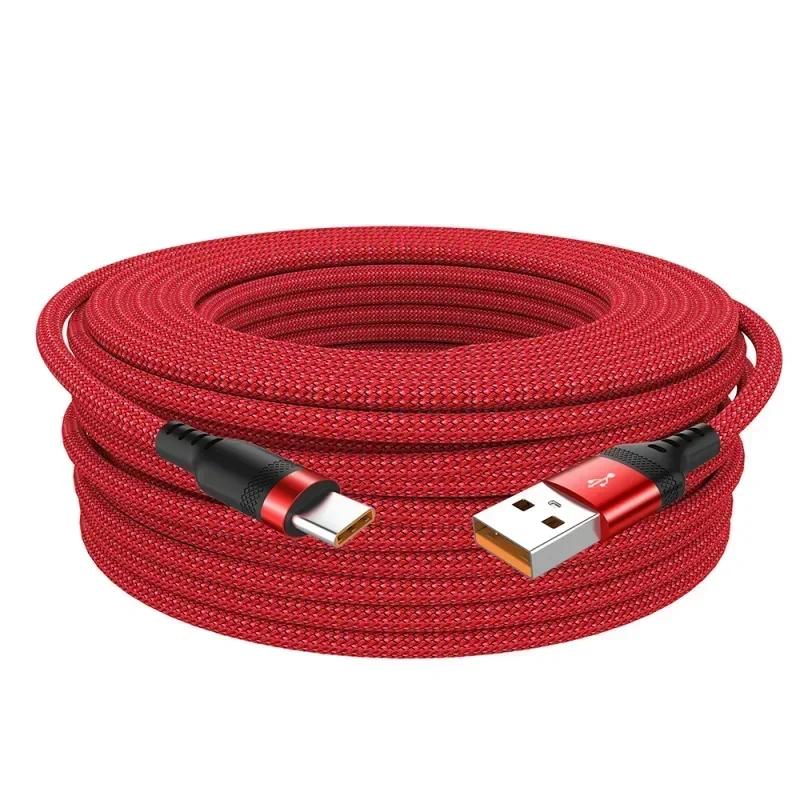 

6A USB A to Type C Charging Extended Cable Fast Charger Nylon Data Cable 1/2/3/5m For Smart electronic Type C Charging Device 1m красный