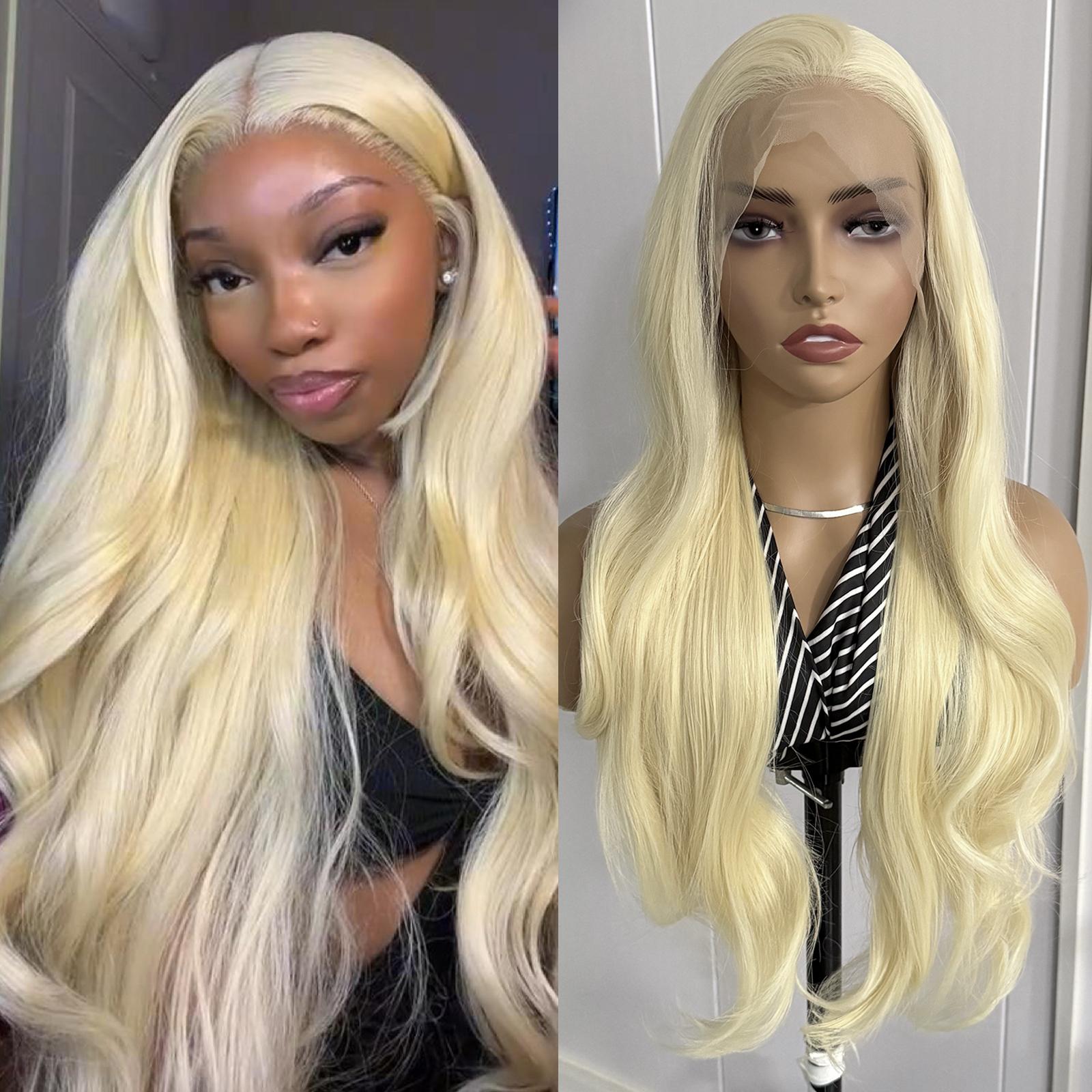 

AIMEYA Blonde Wig 18-26Inch Synthetic Lace Frontal Wigs for Daily Use 13x4 Lace Front Cosplay Wigs 613 Long Silky Straight (as the picture,18inches&Lace Front)