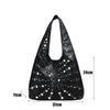 2026 New high-end Leather Rivet Bucket Bag Fashion Personality Trendy Cool Polka Dot Rivet Casual Underarm Bag Handbag